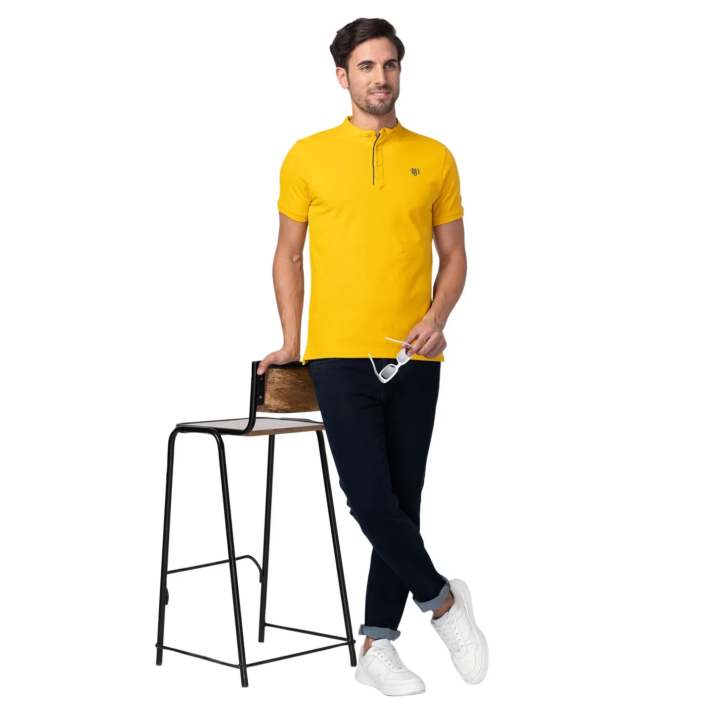 Yellow Regular Fit Men's Polo T-Shirt by Being Human Clothing - Image 6