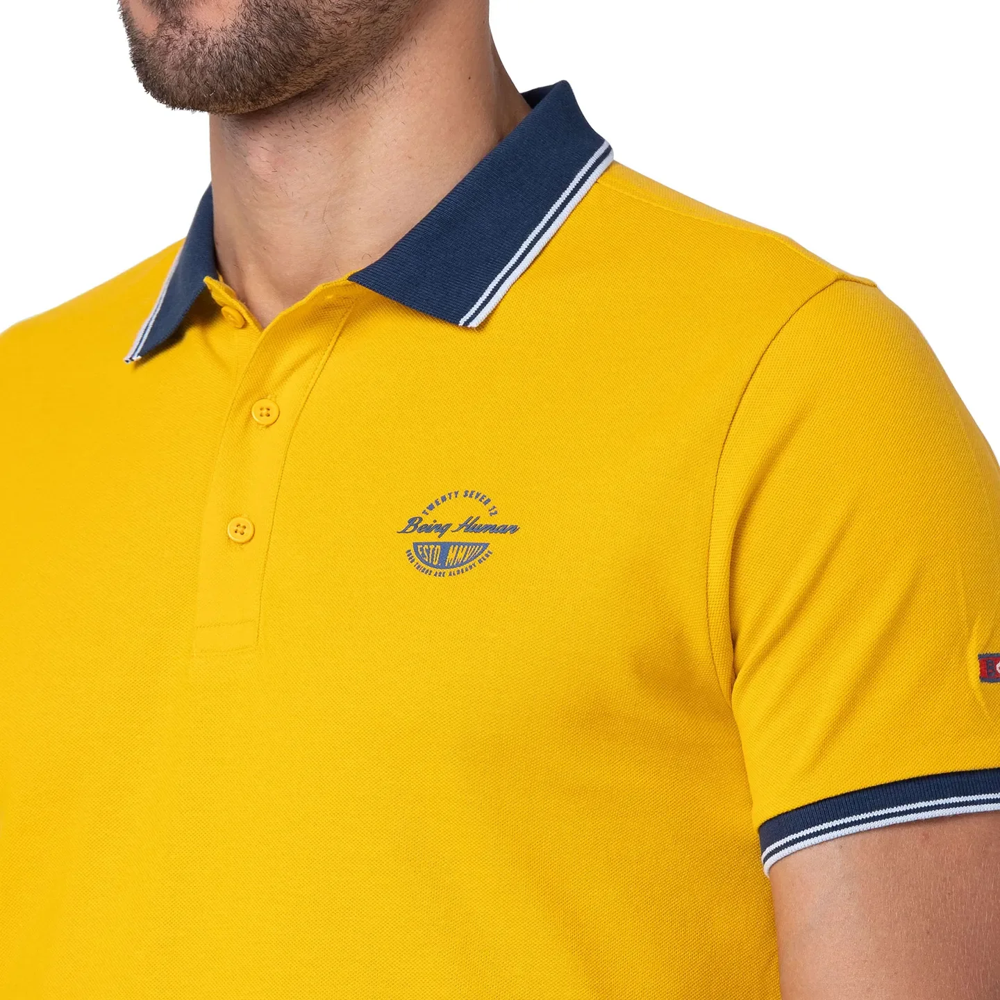Yellow Regular Fit Men's Polo T-Shirt by Being Human Clothing - Image 5