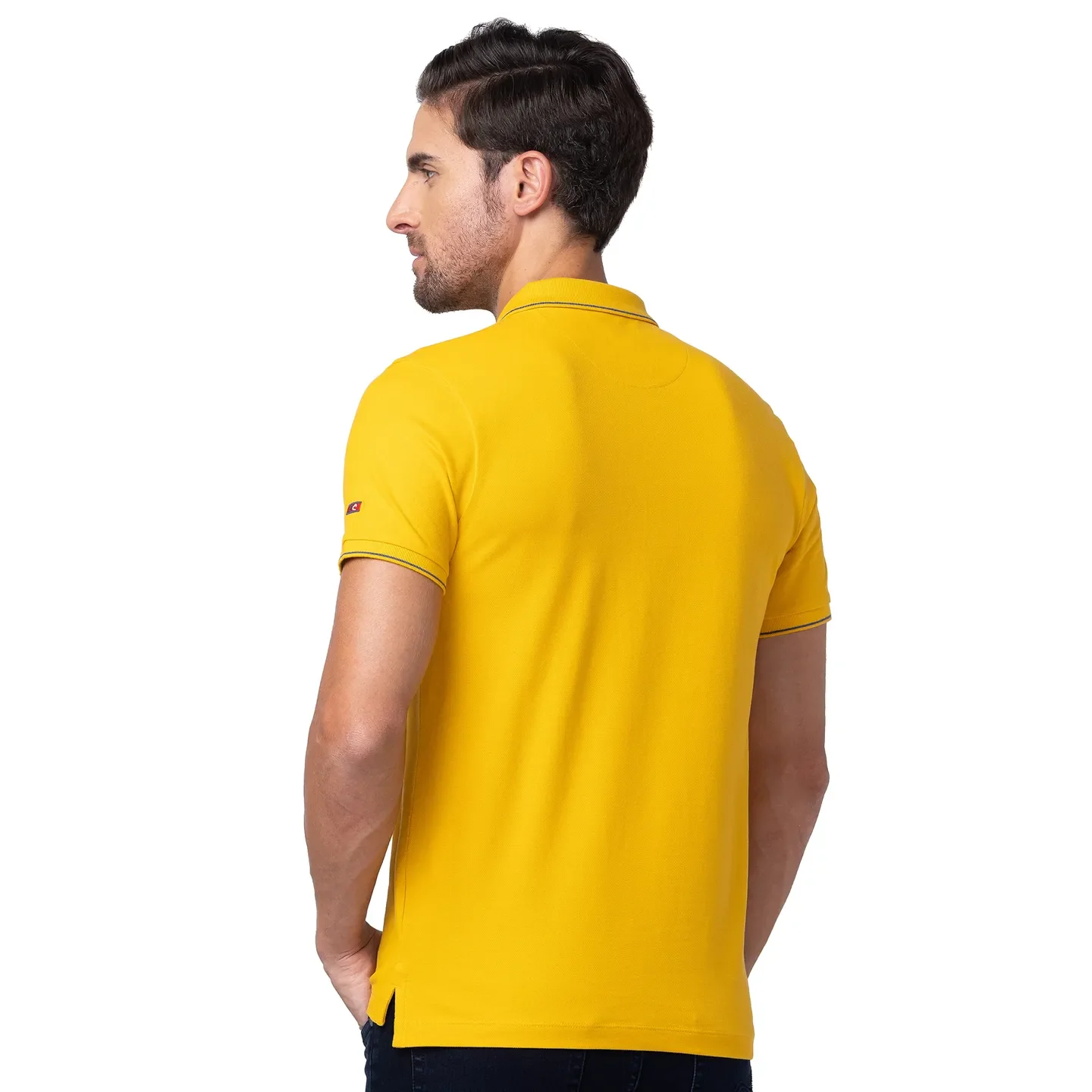 Mustard Regular Fit Mandarin Collar Men's Polo T-Shirt by Being Human Clothing - Image 3