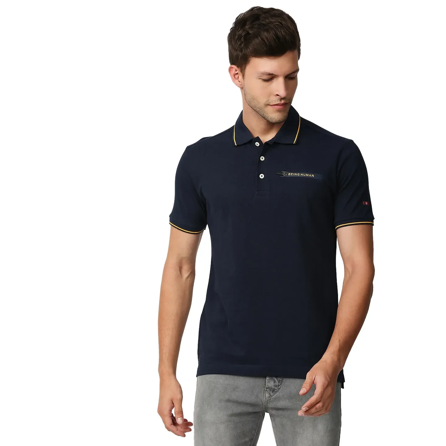 Blue Regular Fit Men's Polo T-Shirt by Being Human Clothing