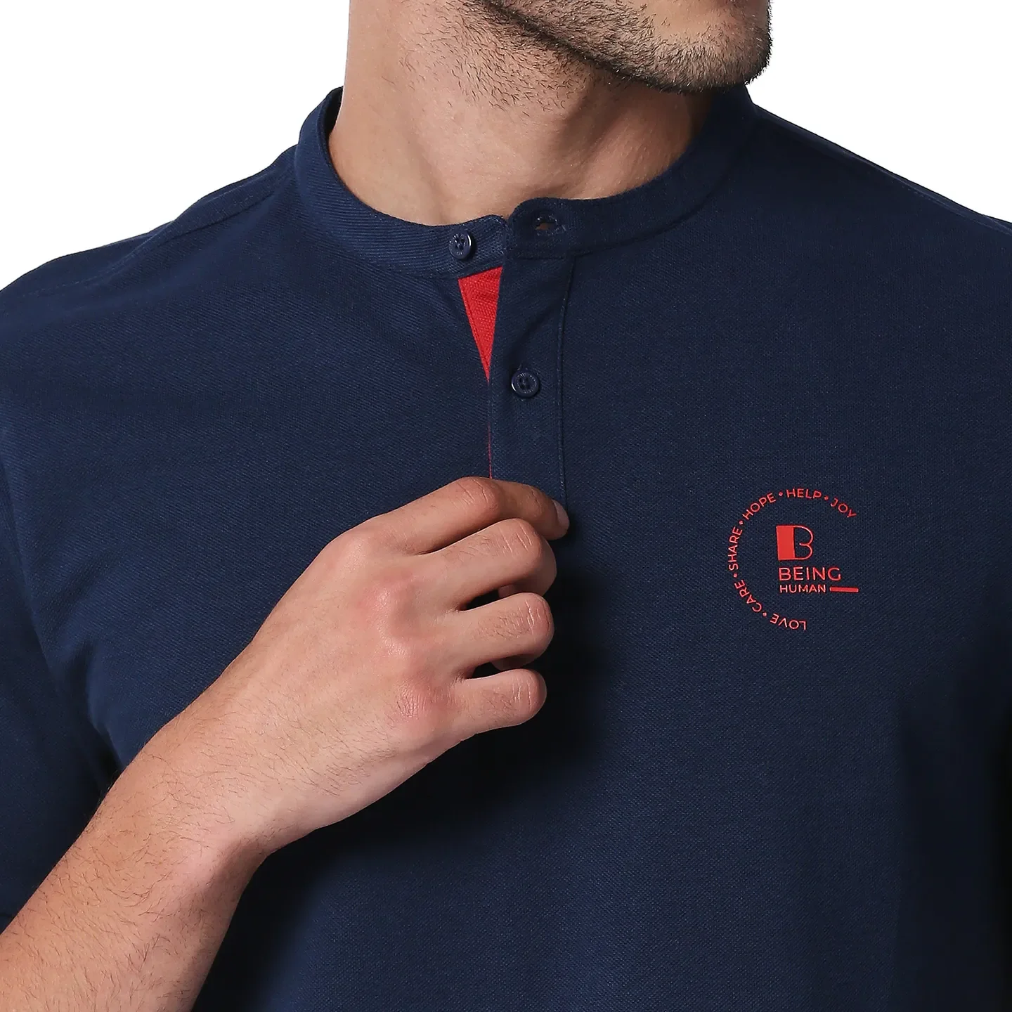 Blue Slim Straight Fit Men's Polo T-Shirt by Being Human Clothing - Image 4