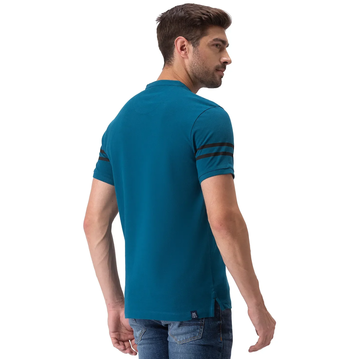 Ocean Blue Regular Fit Mandarin Collar Men's Polo T-Shirt by Being Human Clothing - Image 3