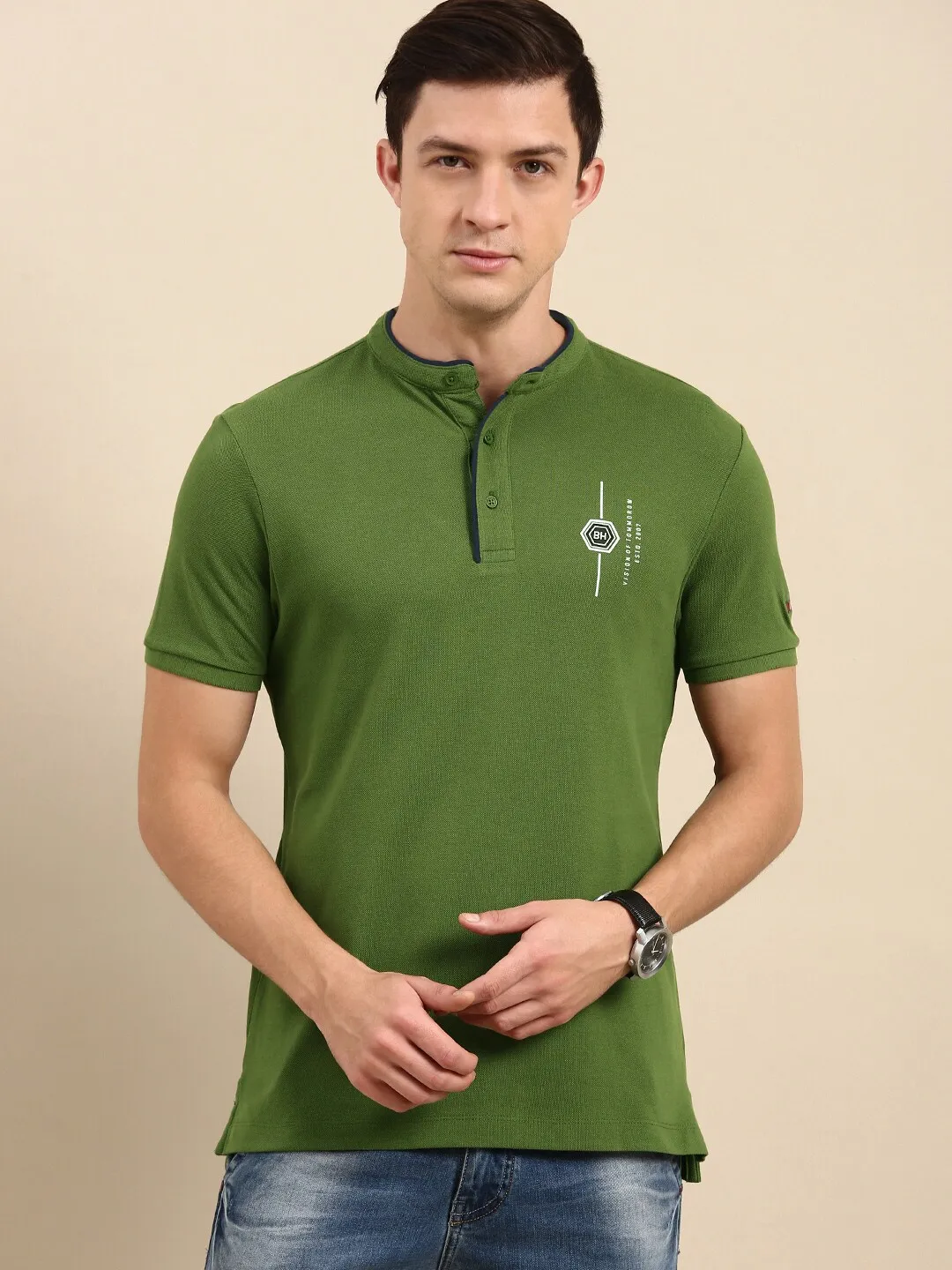 Green Regular Fit Men's Polo T-Shirt by Being Human Clothing