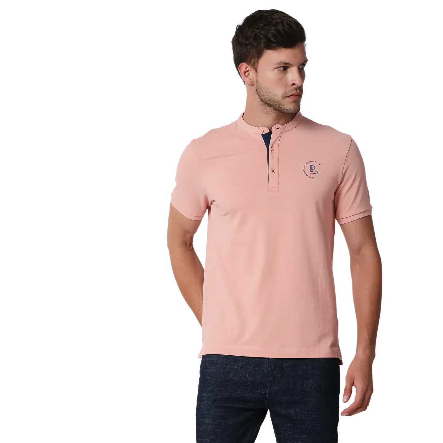 Pink Slim Straight Fit Men's Polo T-Shirt by Being Human Clothing - Image 5