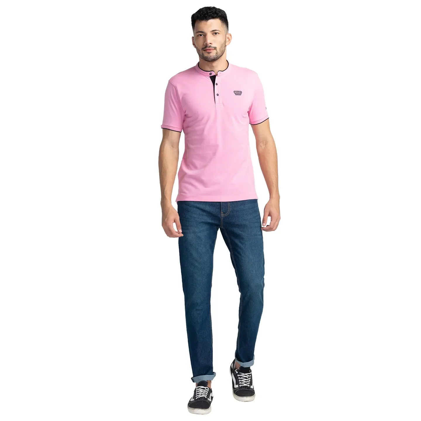 Pink Regular Fit Men's Polo T-Shirt by Being Human Clothing - Image 2