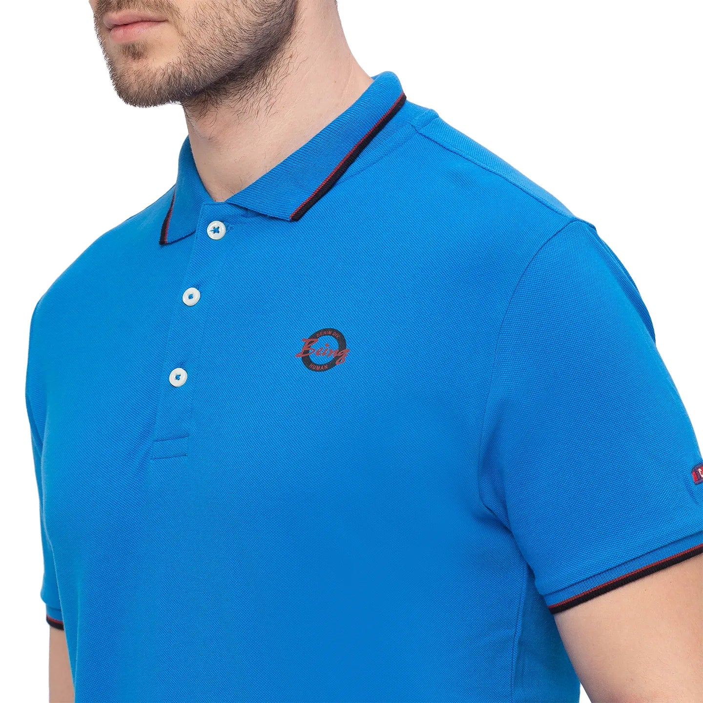 Blue Regular Fit Men's Polo T-Shirt by Being Human Clothing - Image 3