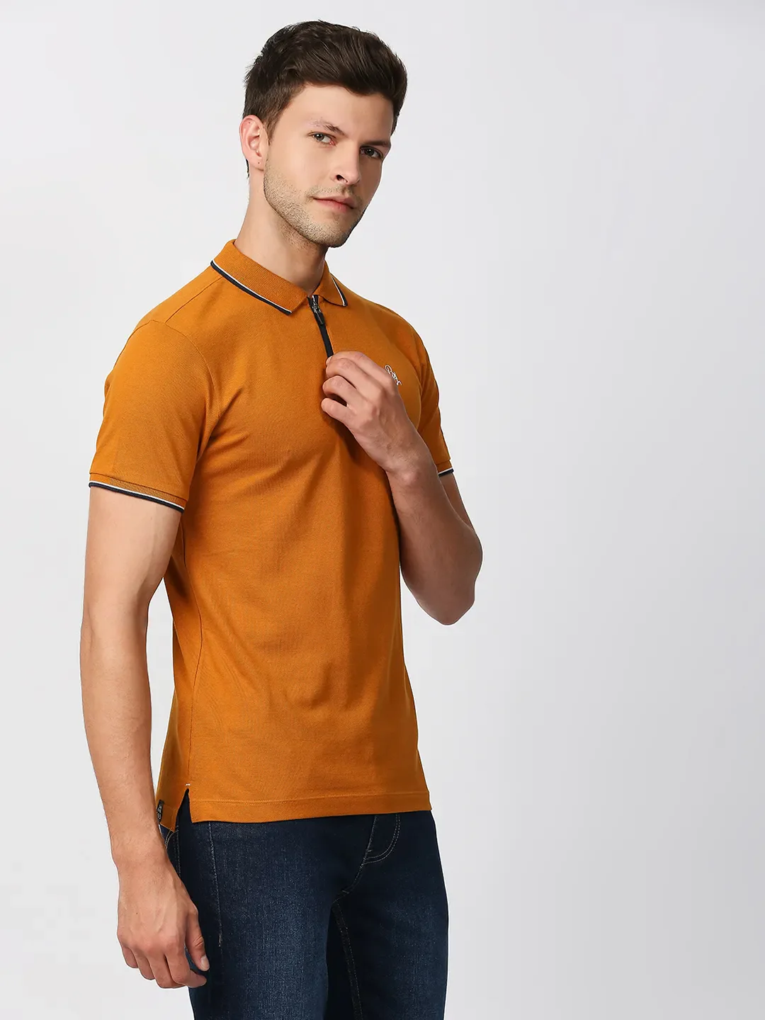 Beige Regular Fit Men's Polo T-Shirt by Being Human Clothing - Image 3