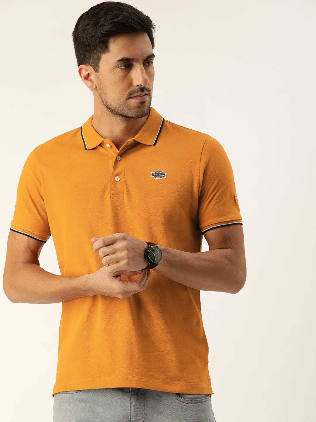 Beige Regular Fit Men's Polo T-Shirt by Being Human Clothing