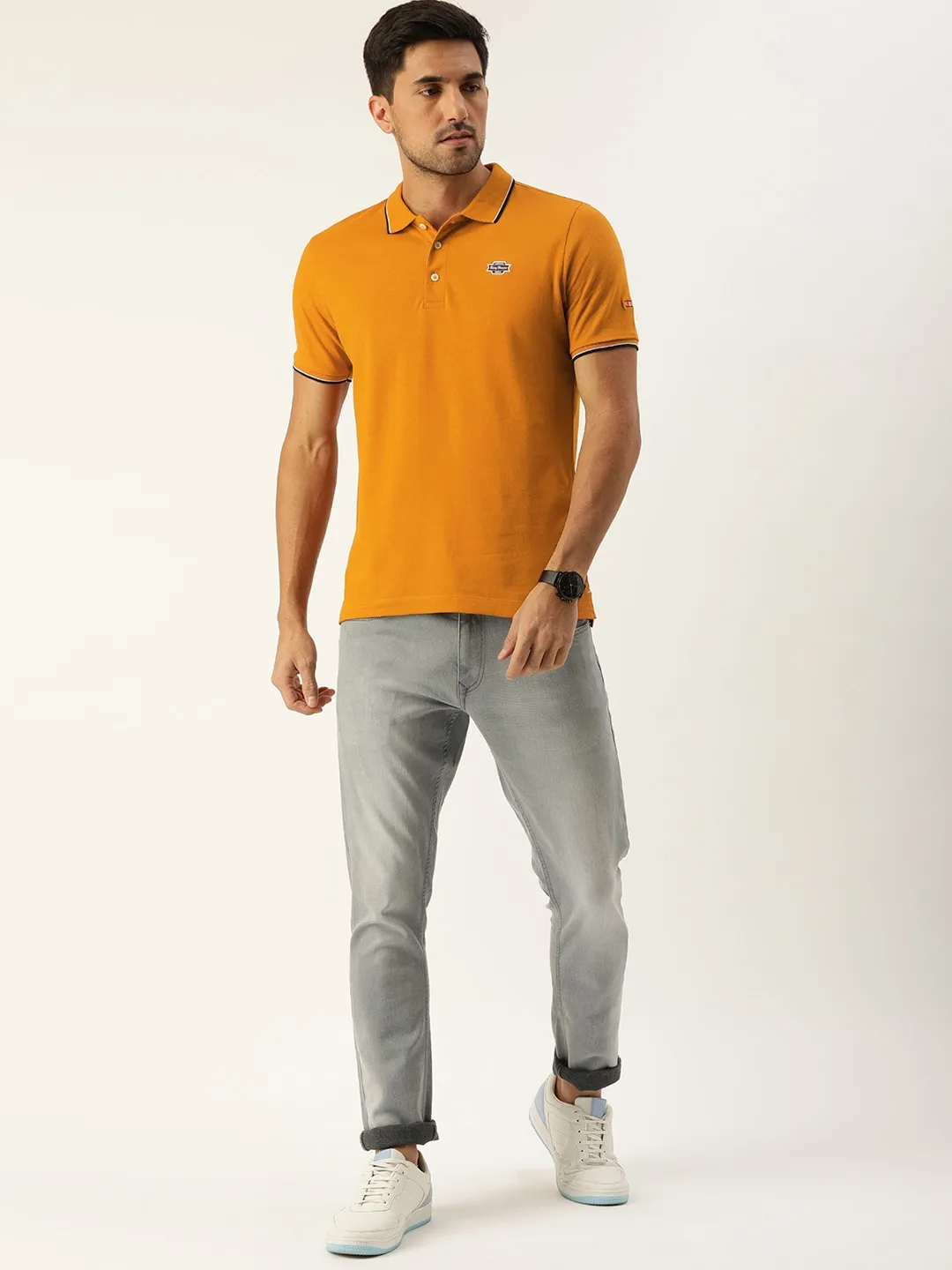 Beige Regular Fit Men's Polo T-Shirt by Being Human Clothing - Image 2