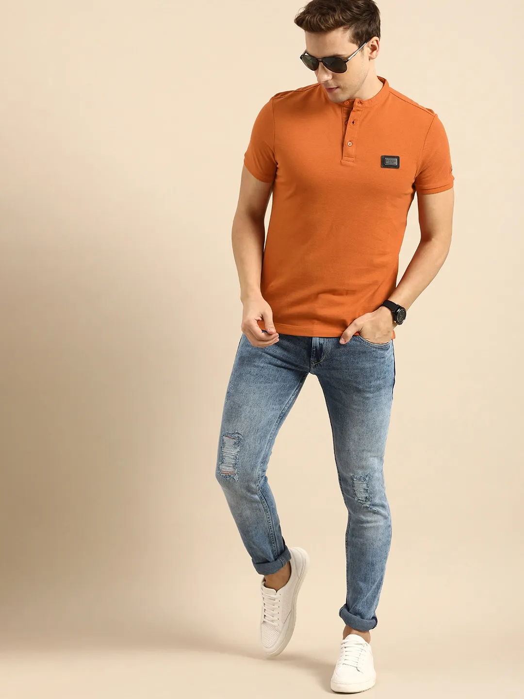 Brown Regular Fit Men's Polo T-Shirt by Being Human Clothing - Image 5