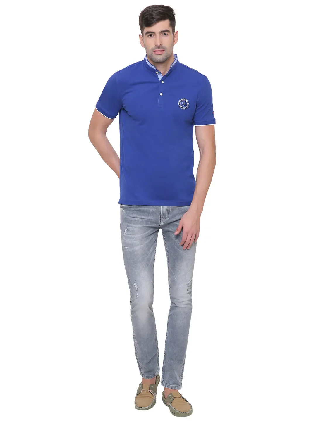 Blue Regular Fit Men's Polo T-Shirt by Being Human Clothing