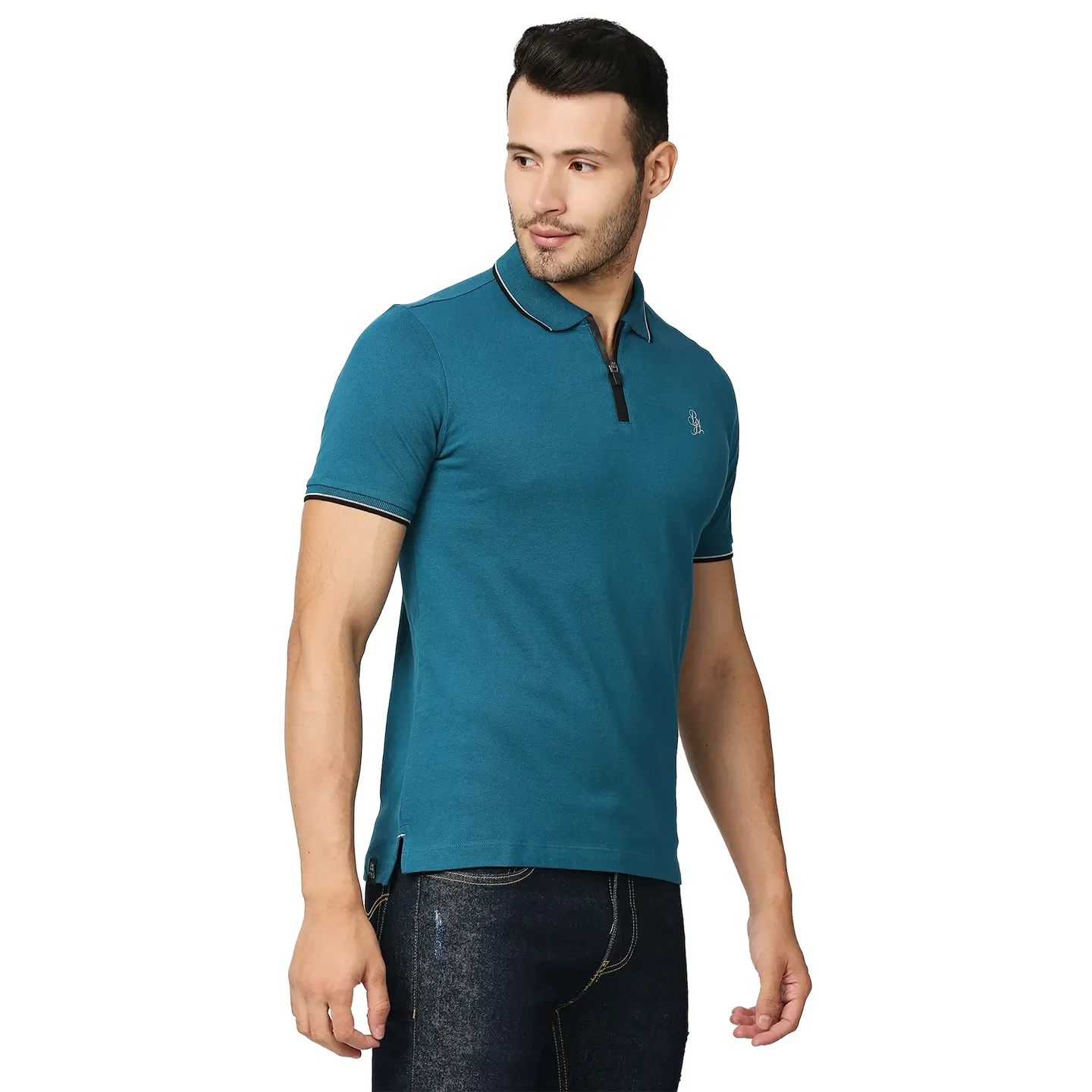 Teal Regular Fit Men's Polo T-Shirt by Being Human Clothing - Image 3