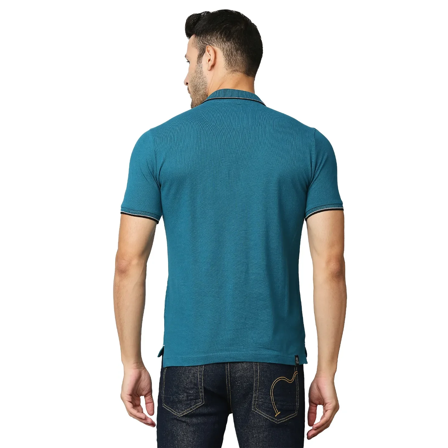 Teal Regular Fit Men's Polo T-Shirt by Being Human Clothing - Image 4