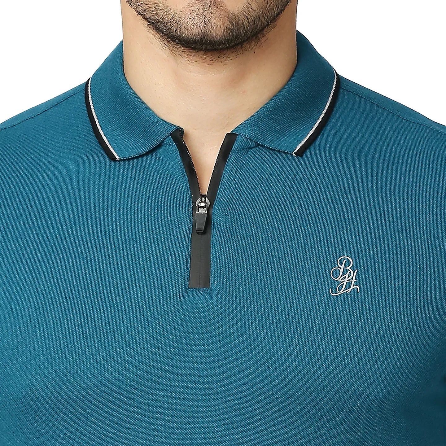 Teal Regular Fit Men's Polo T-Shirt by Being Human Clothing - Image 5