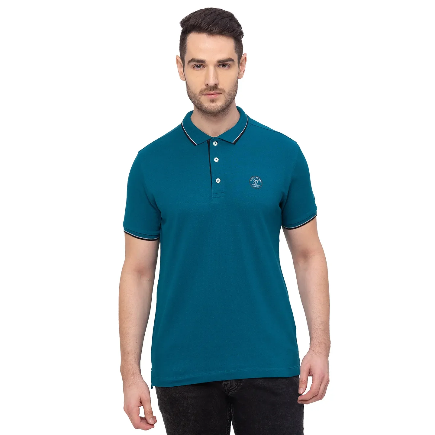Blue Regular Fit Men's Polo T-Shirt by Being Human Clothing