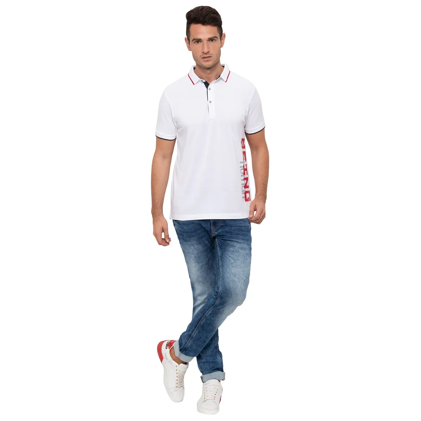 White Regular Fit Men's Polo T-Shirt by Being Human Clothing - Image 2