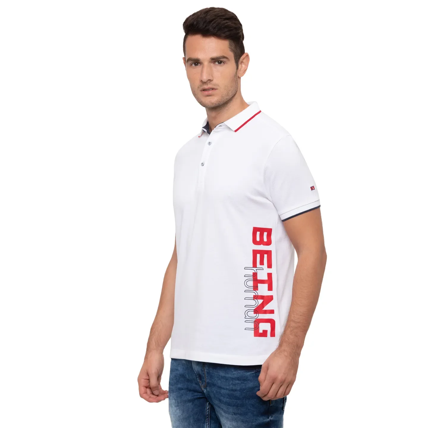 White Regular Fit Men's Polo T-Shirt by Being Human Clothing - Image 3