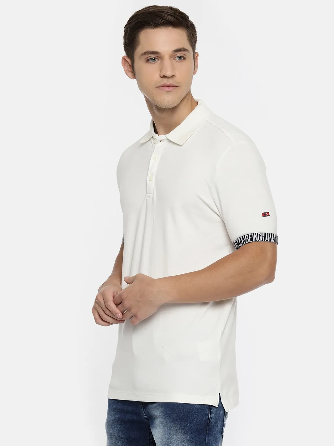 White Regular Fit Men's Polo T-Shirt by Being Human Clothing - Image 2
