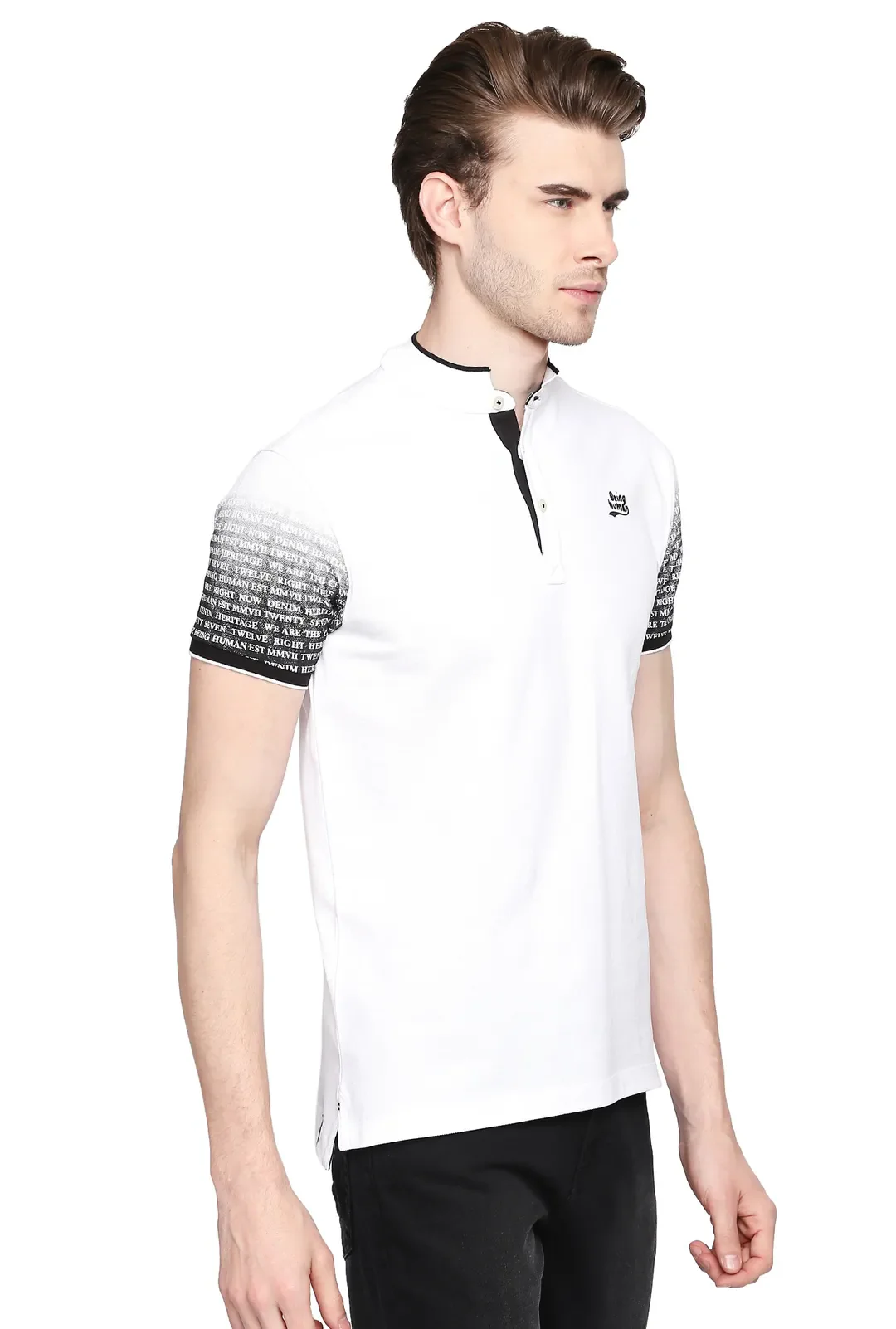 White Regular Fit Men's Polo T-Shirt by Being Human Clothing - Image 2