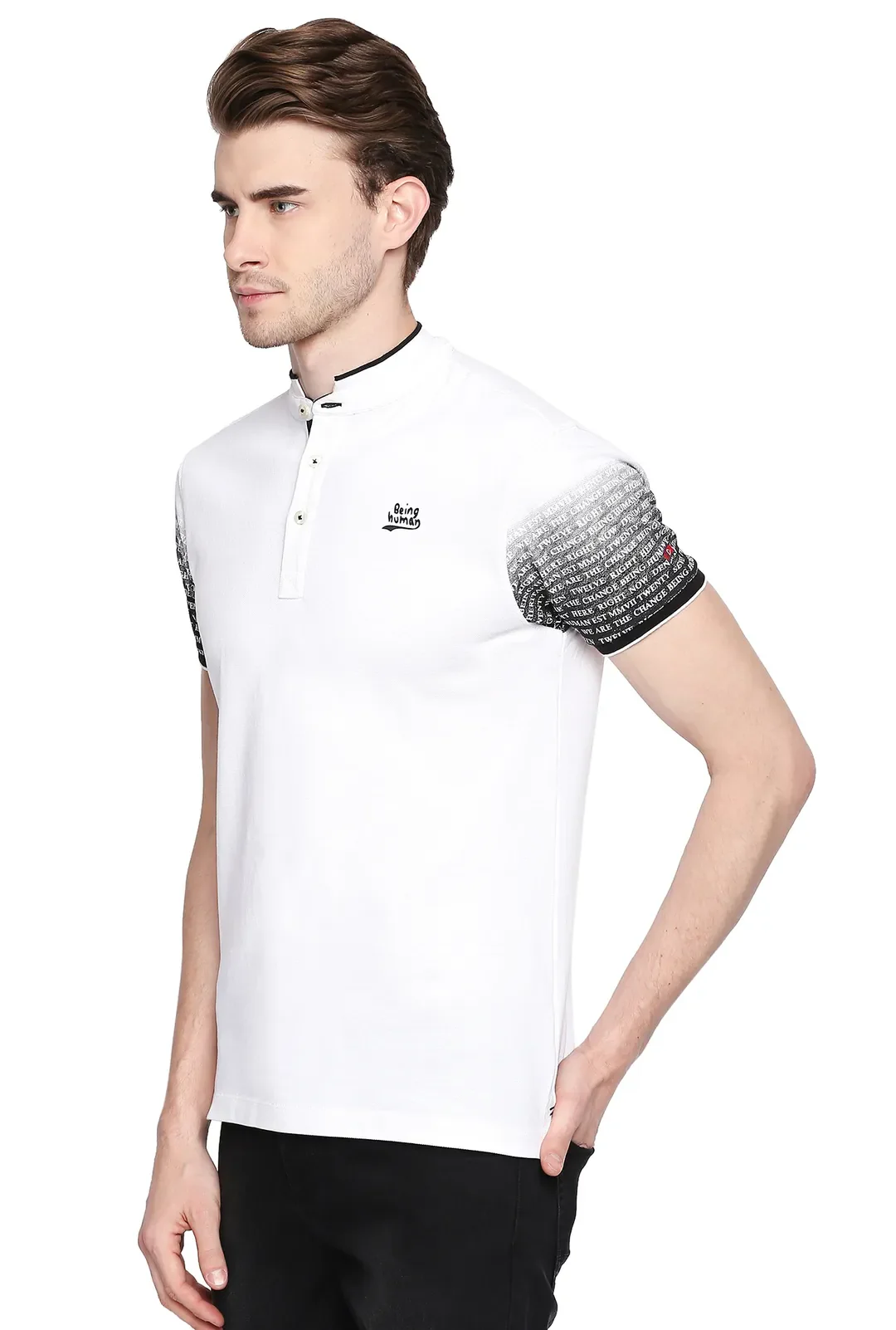 White Regular Fit Men's Polo T-Shirt by Being Human Clothing - Image 3
