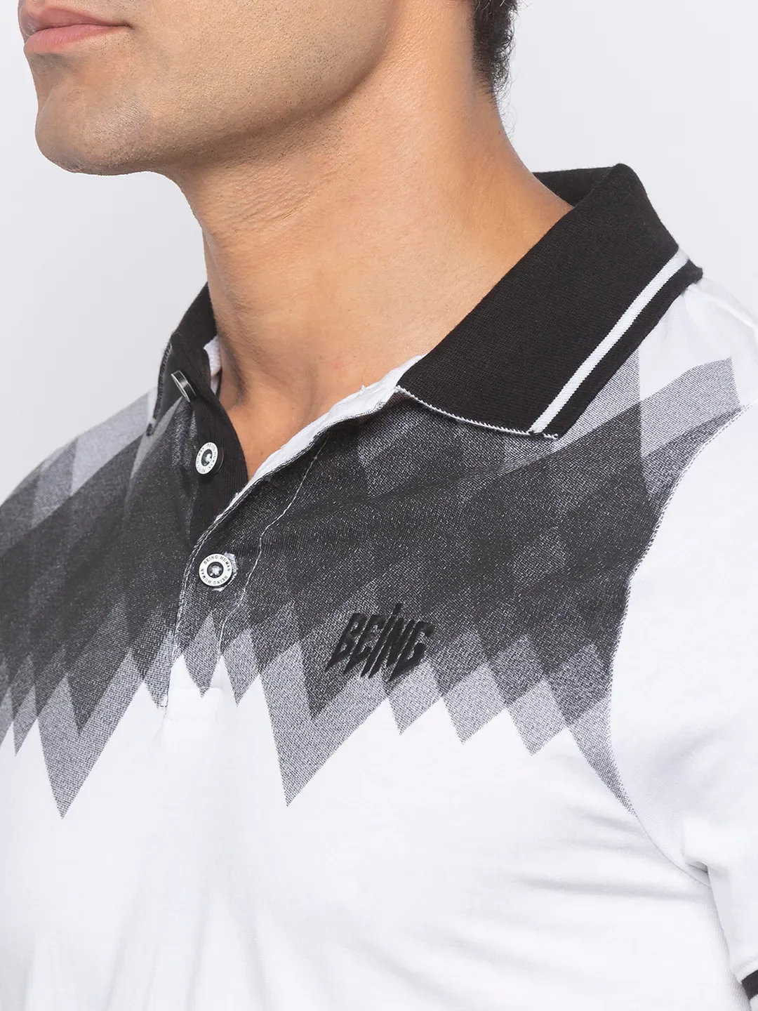 White Regular Fit Men's Polo T-Shirt by Being Human Clothing - Image 4