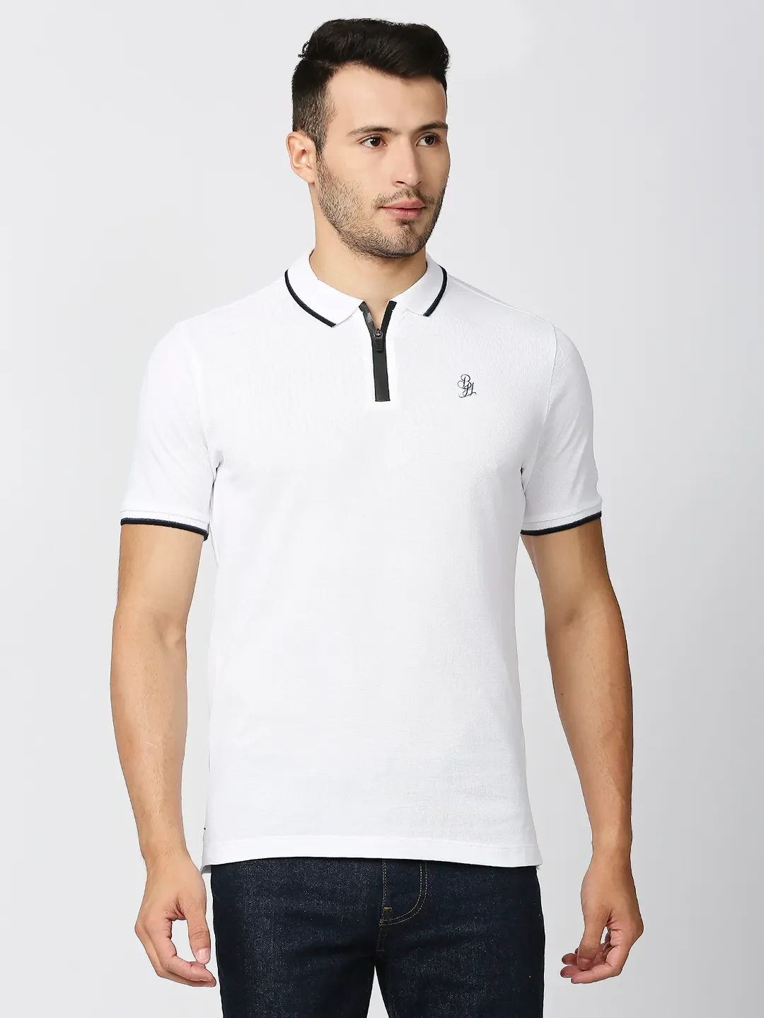 White Regular Fit Men's Polo T-Shirt by Being Human Clothing