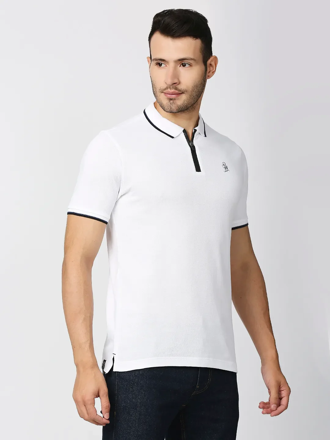 White Regular Fit Men's Polo T-Shirt by Being Human Clothing - Image 3