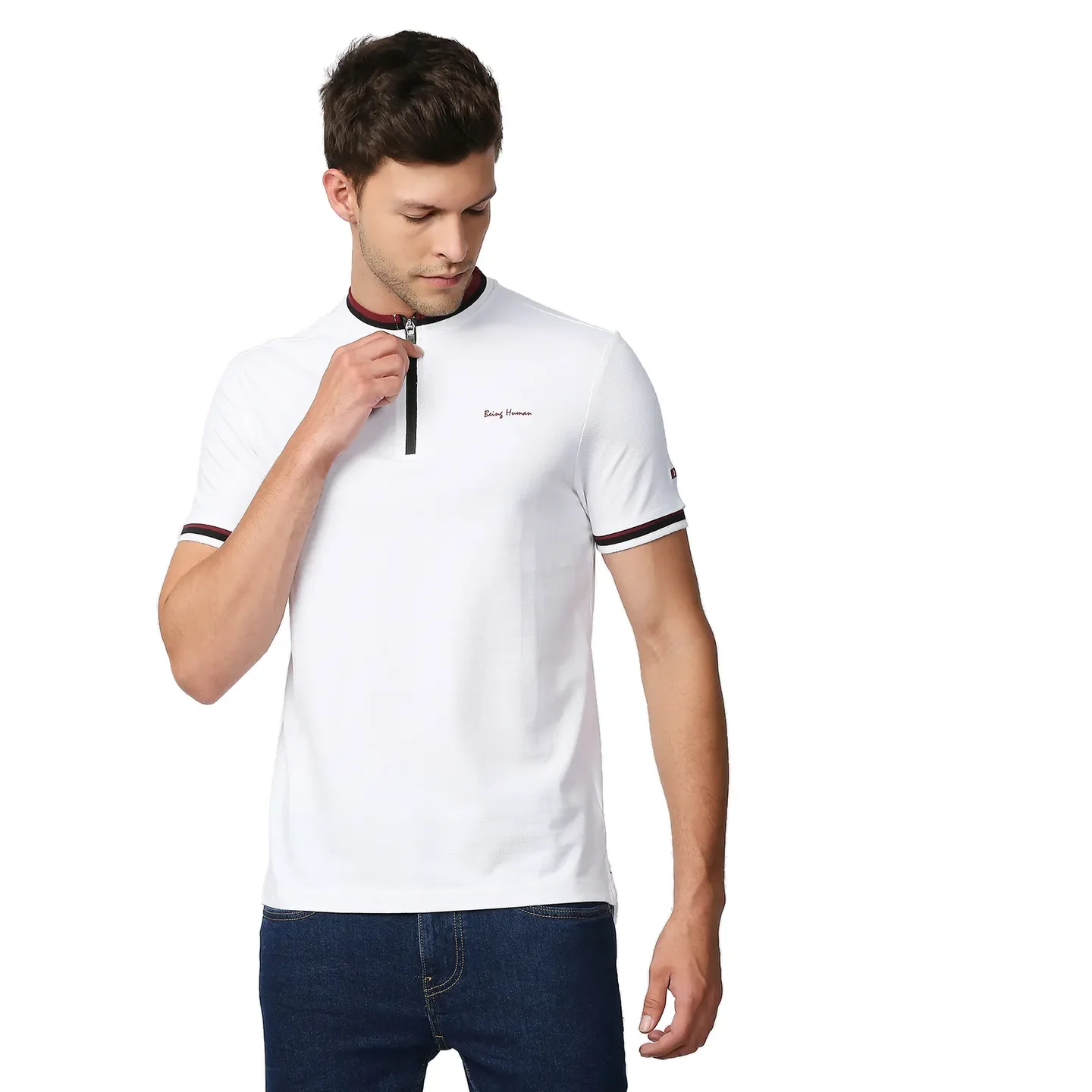 White Regular Fit Men's Polo T-Shirt by Being Human Clothing