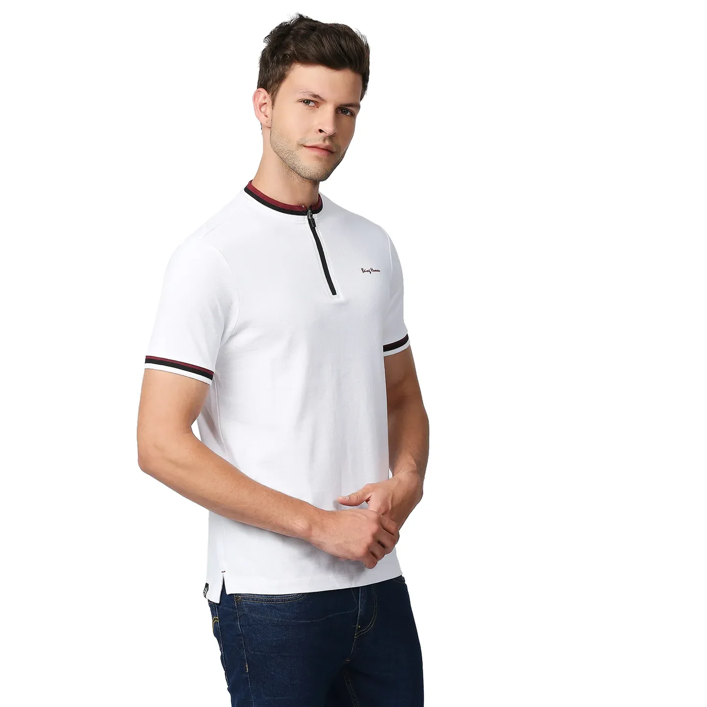 White Regular Fit Men's Polo T-Shirt by Being Human Clothing - Image 3