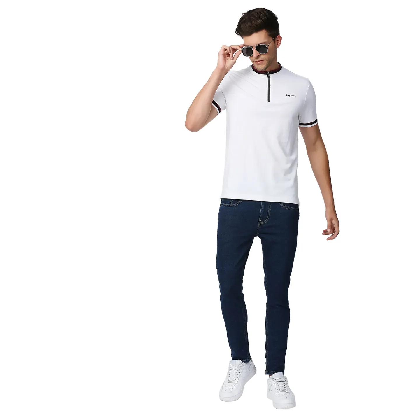 White Regular Fit Men's Polo T-Shirt by Being Human Clothing - Image 6
