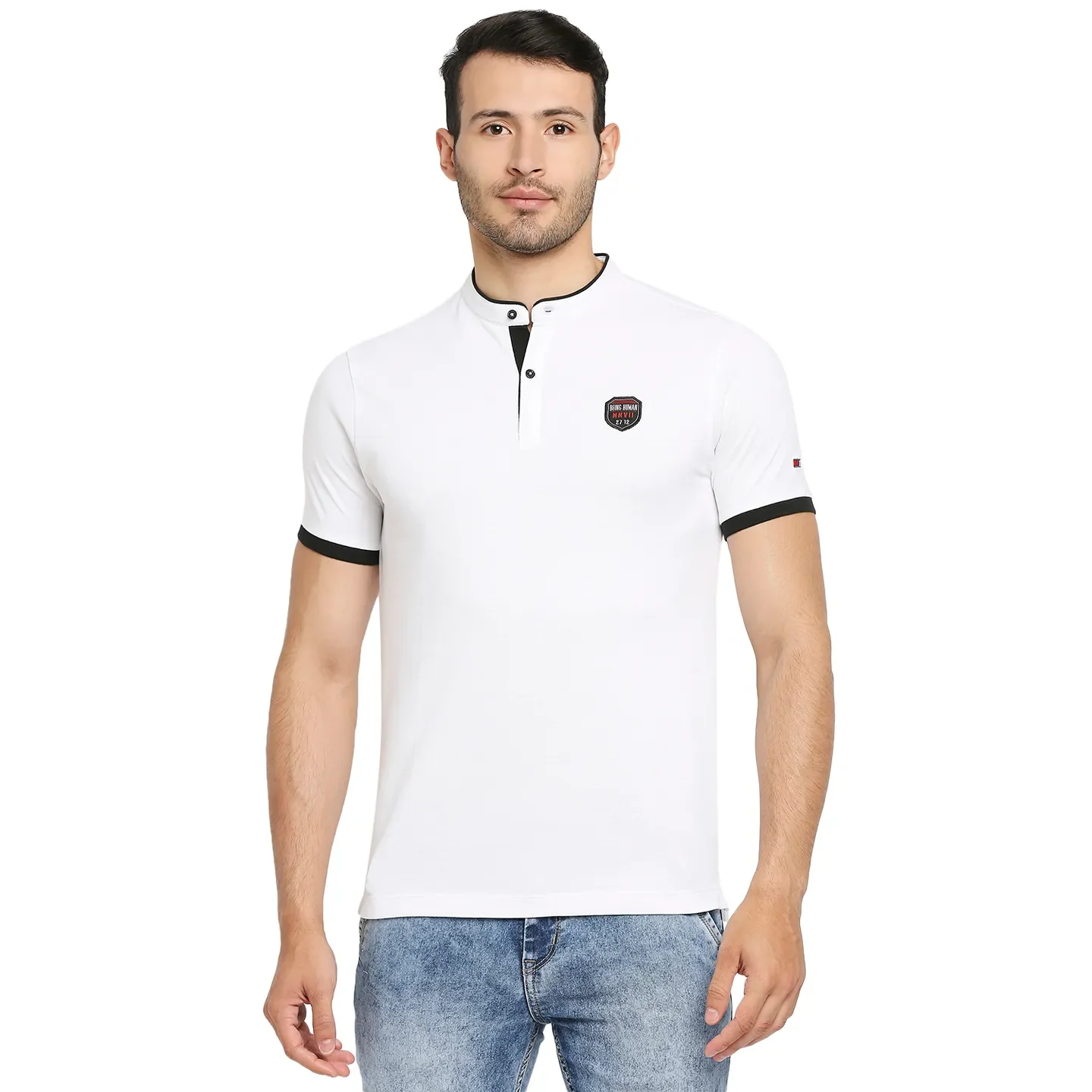 White Regular Fit Men's Polo T-Shirt by Being Human Clothing