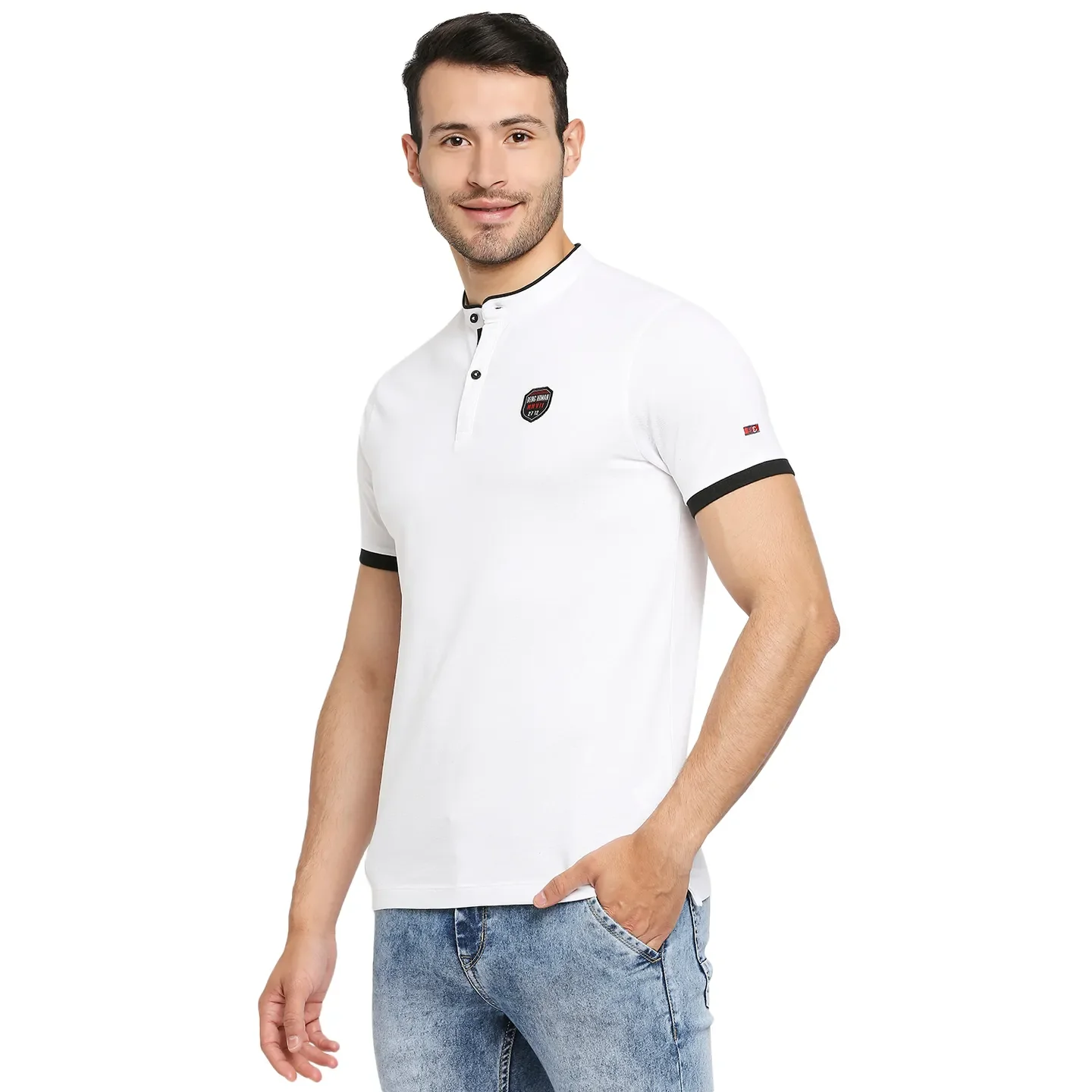 White Regular Fit Men's Polo T-Shirt by Being Human Clothing - Image 2