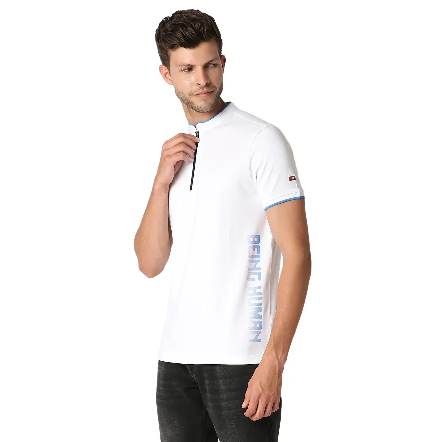 White Slim Straight Fit Men's Polo T-Shirt by Being Human Clothing - Image 2