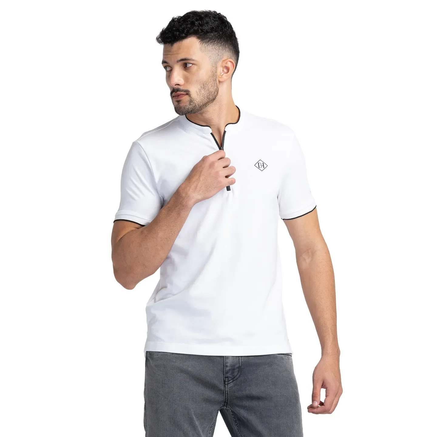 White Regular Fit Men's Polo T-Shirt by Being Human Clothing