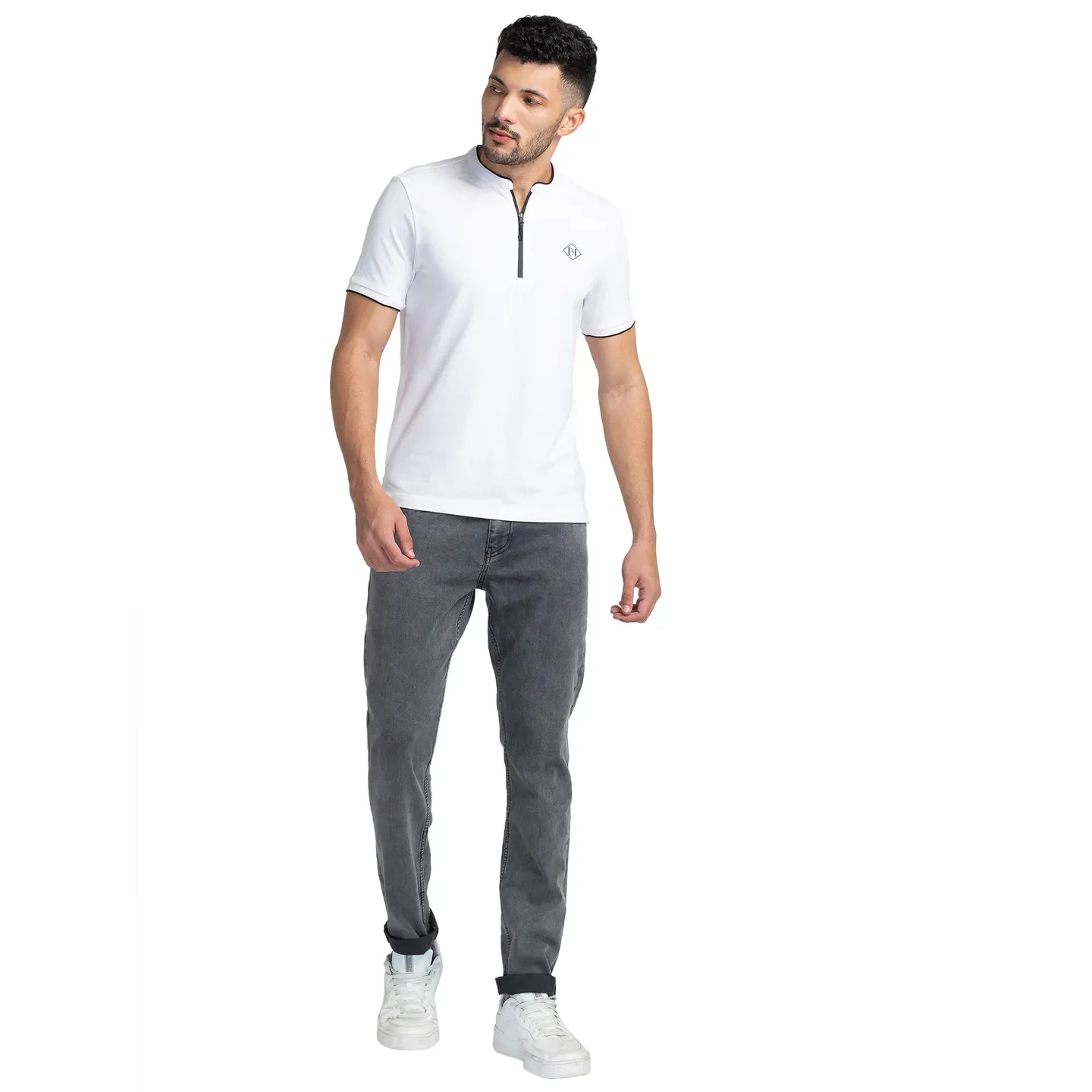 White Regular Fit Men's Polo T-Shirt by Being Human Clothing - Image 2