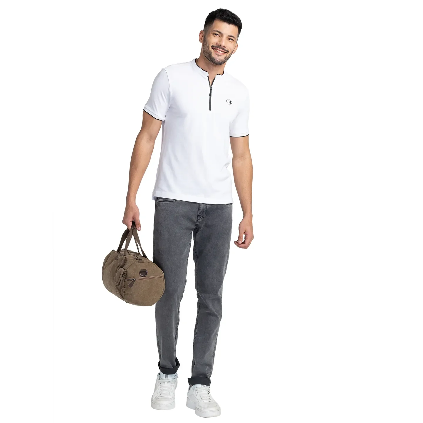 White Regular Fit Men's Polo T-Shirt by Being Human Clothing - Image 6
