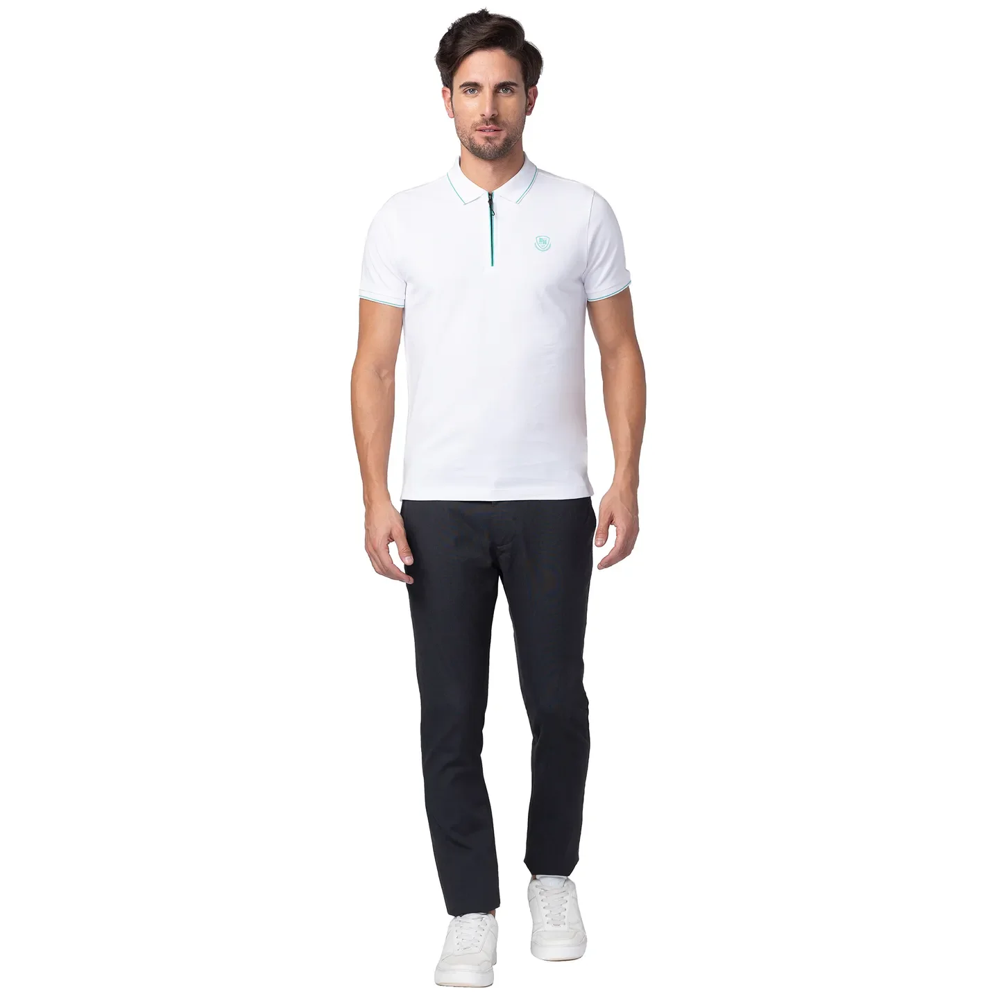 White Regular Fit Men's Polo T-Shirt by Being Human Clothing - Image 2