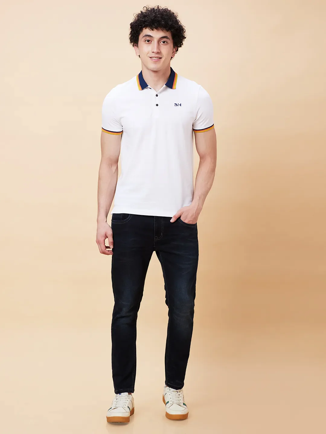 White Regular Fit Men's Polo T-Shirt by Being Human Clothing - Image 2