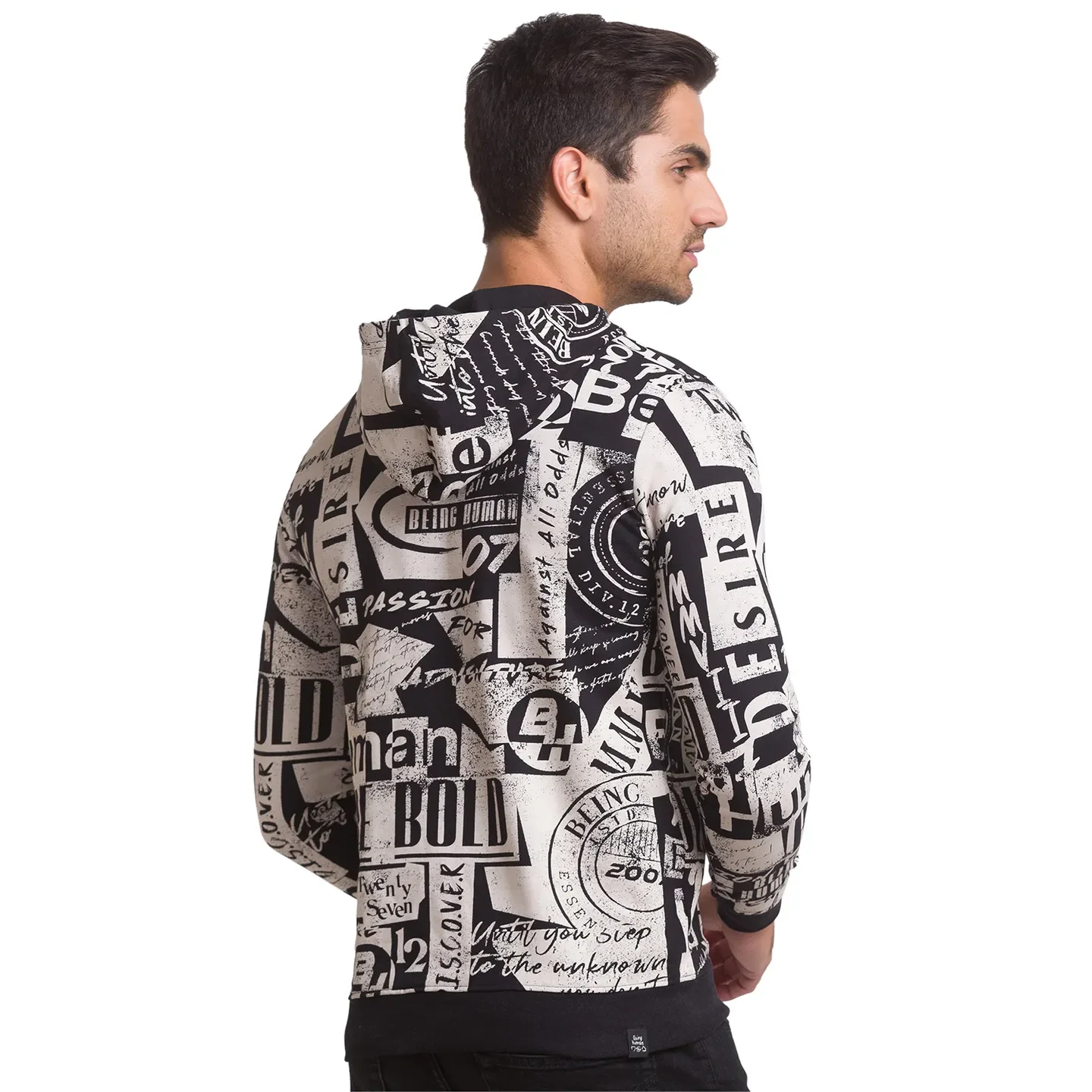 Black Regular Fit Round Neck Long Sleeves Cotton Men's Hoodie by Being Human Clothing - Image 4