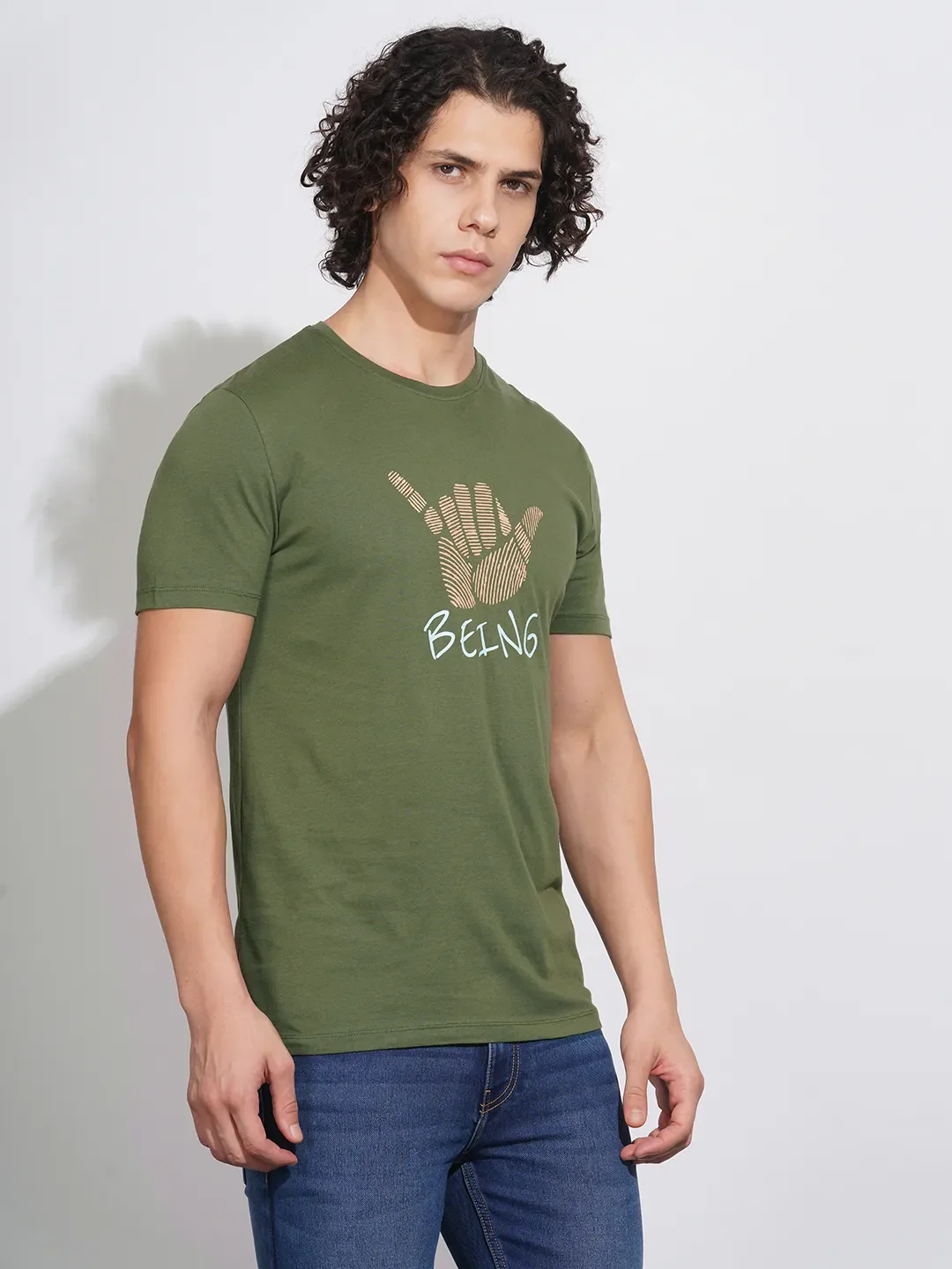 Green Regular Fit Men's T-Shirt by Being Human Clothing - Image 2
