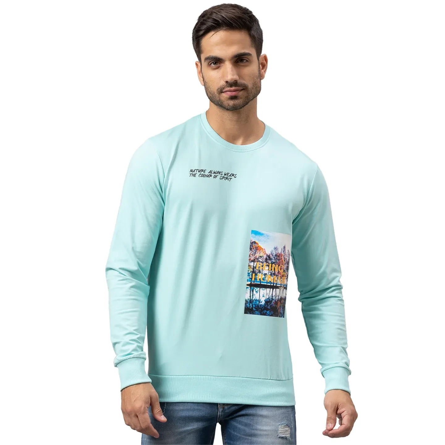 Aqua Green Regular Fit Men's Sweatshirt by Being Human Clothing