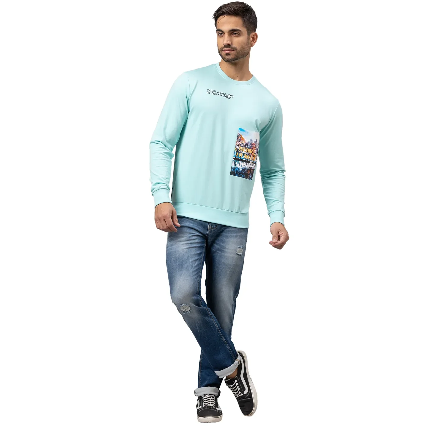 Aqua Green Regular Fit Men's Sweatshirt by Being Human Clothing - Image 2