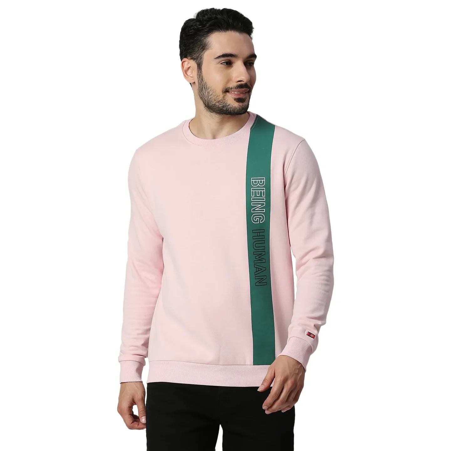 Pink Regular Fit Round Neck Long Sleeves Cotton Men's Sweatshirt by Being Human Clothing