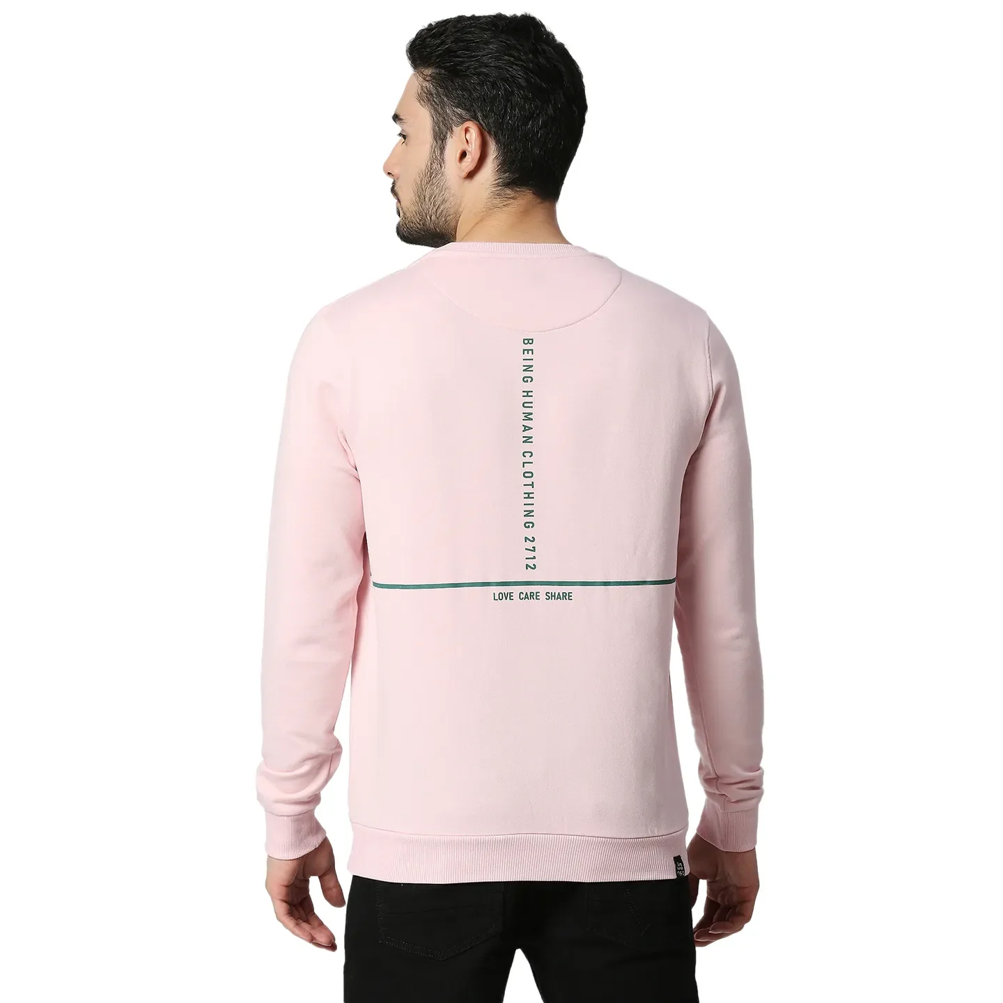 Pink Regular Fit Round Neck Long Sleeves Cotton Men's Sweatshirt by Being Human Clothing - Image 3