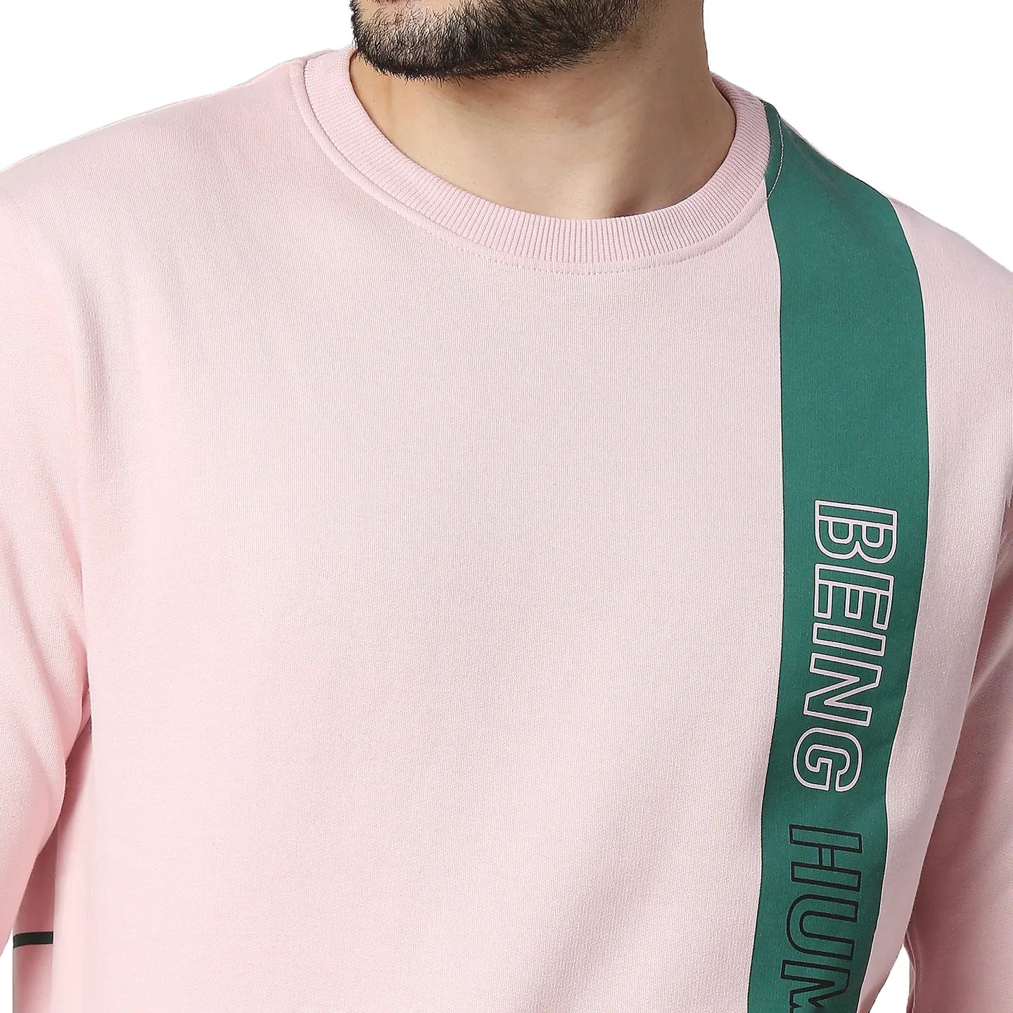 Pink Regular Fit Round Neck Long Sleeves Cotton Men's Sweatshirt by Being Human Clothing - Image 4