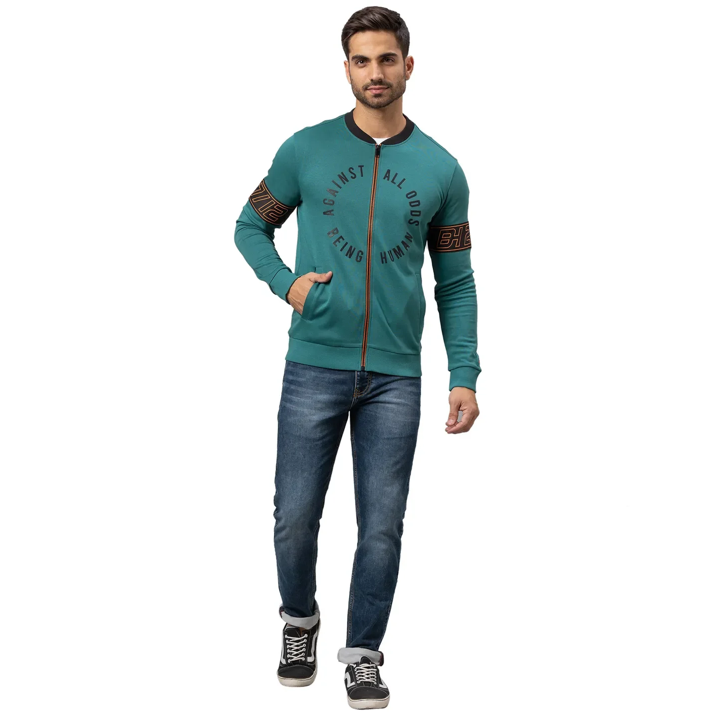 Green Regular Fit Round Neck Long Sleeves Cotton Men's Sweatshirt by Being Human Clothing - Image 2