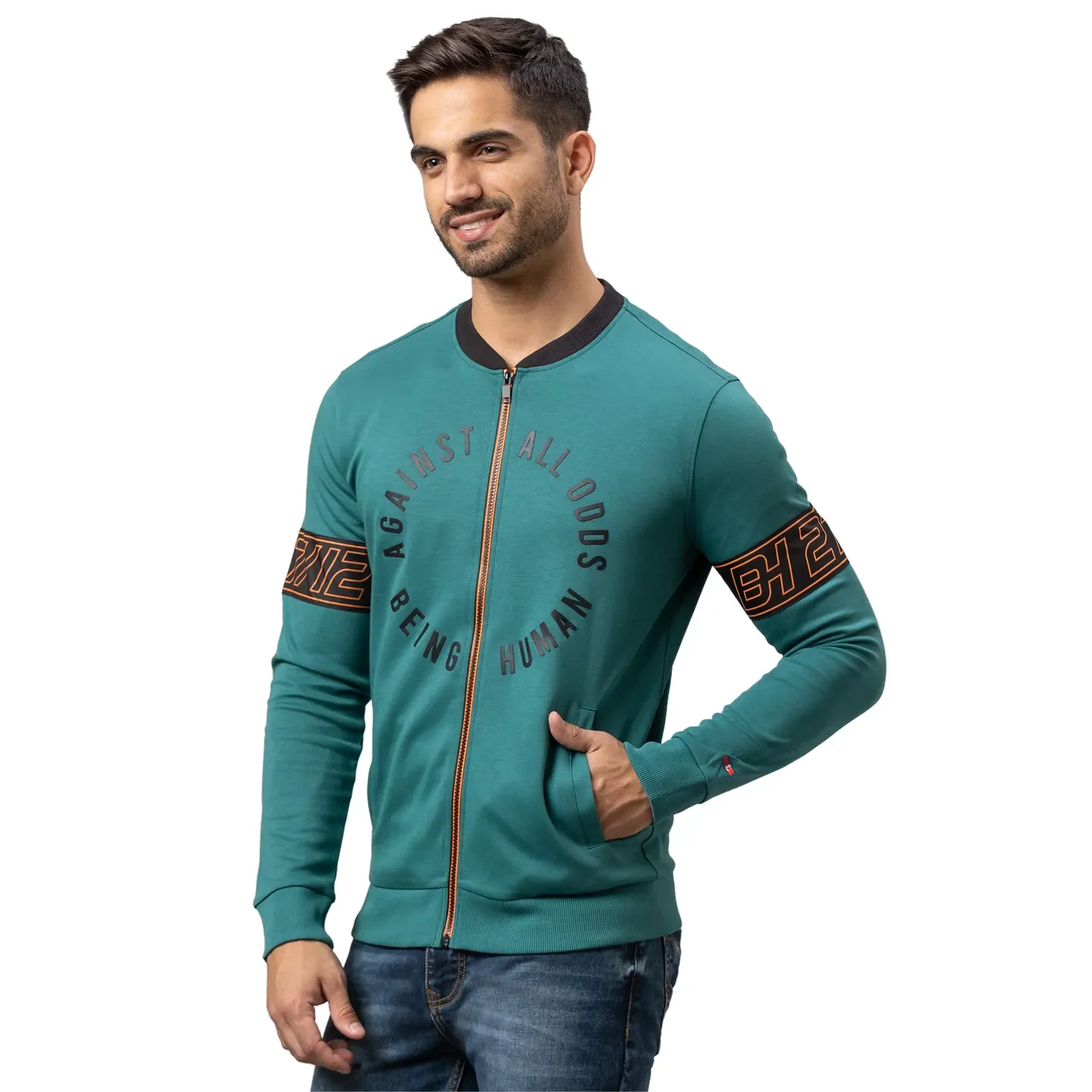 Green Regular Fit Round Neck Long Sleeves Cotton Men's Sweatshirt by Being Human Clothing - Image 4