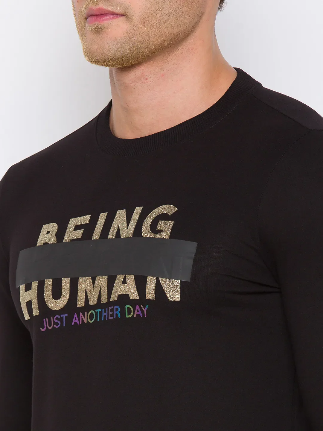 Black Regular Fit Round Neck Long Sleeves Cotton Men's Sweatshirt by Being Human Clothing - Image 6