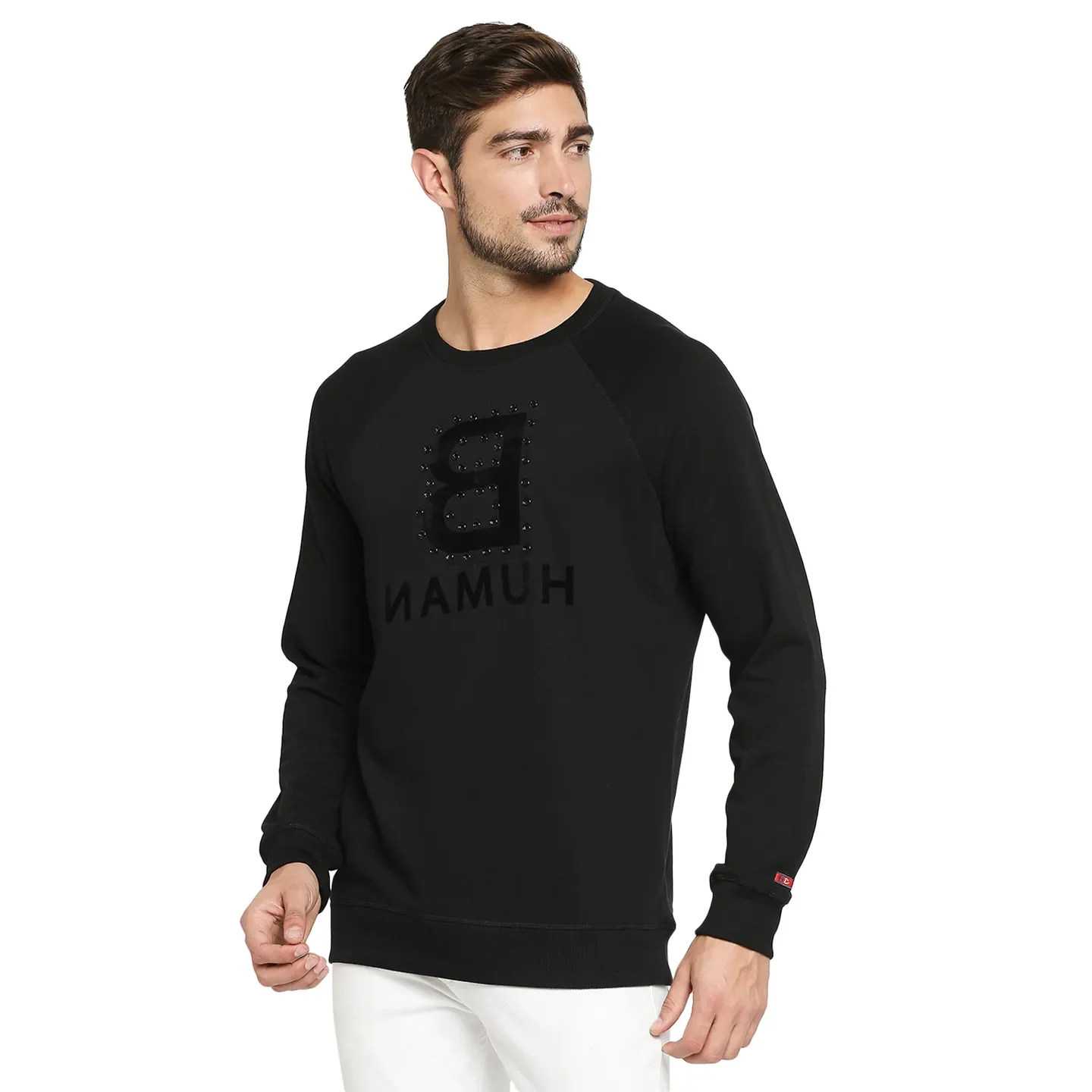 Black Regular Fit Round Neck Long Sleeves Cotton Men's Sweatshirt by Being Human Clothing - Image 2