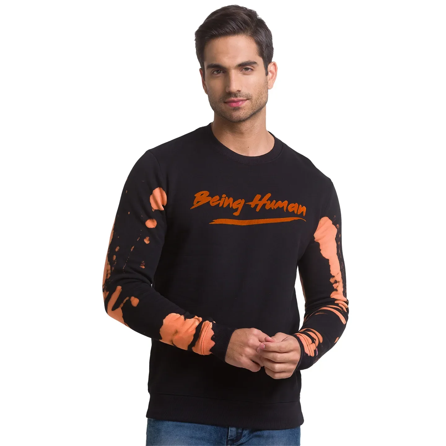 Black Regular Fit Round Neck Long Sleeves Cotton Men's Sweatshirt by Being Human Clothing
